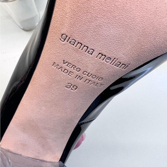 GIANNA MELANI MADE IN ITALY LEATHER Elegant Black Heel Transparent Block Heel - Picture 8 of 10